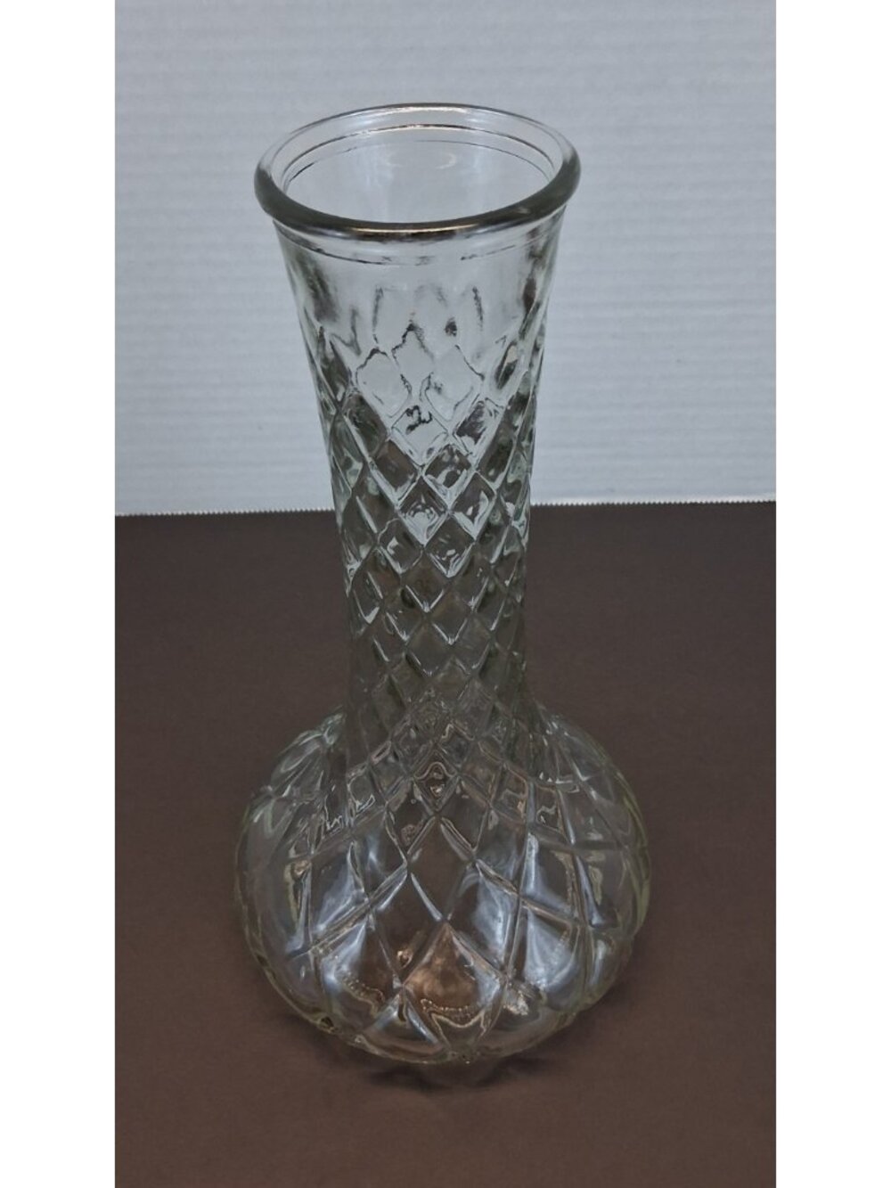 Hoosier Glass #4095 Clear Diamond Quilt Bud Vase 9" Indiana USA VTG 1950s-1970s